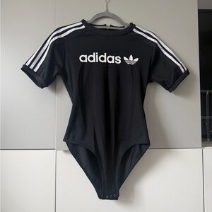 Adidas Women's Black Bodysuit with White Stripes